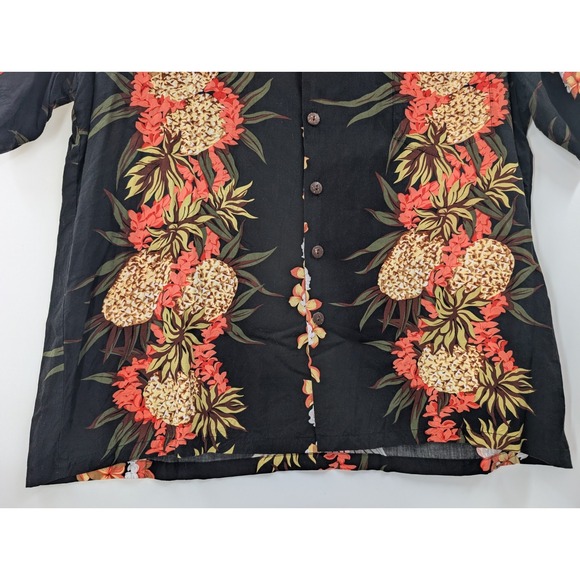 Hilo Hattie Hawaiian Shirt Men's XL Floral Black Rayon Made In USA Pineapple‎ - Picture 6 of 11